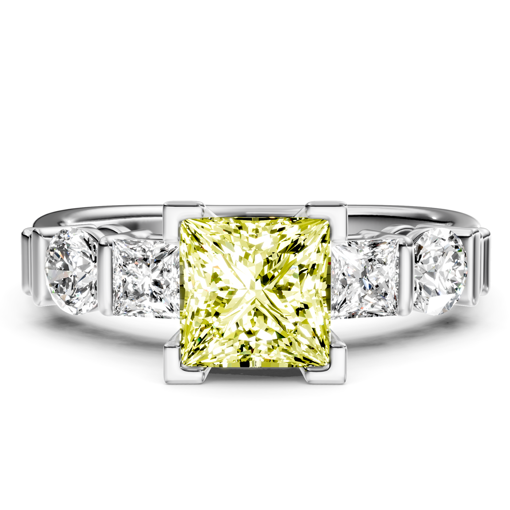 1.70-4.70 CT Princess &amp; Round Cut Fancy Yellow Diamonds - Engagement Ring