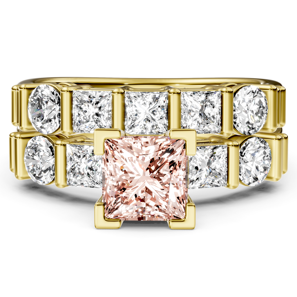 2.55-5.55 CT Princess &amp; Round Cut Fancy Pink Diamonds - Bridal Set