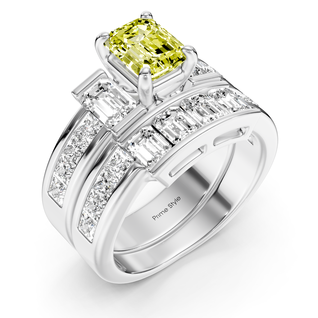 3.70-6.70 CT Emerald &amp; Princess Cut Fancy Yellow Diamonds - Bridal Set