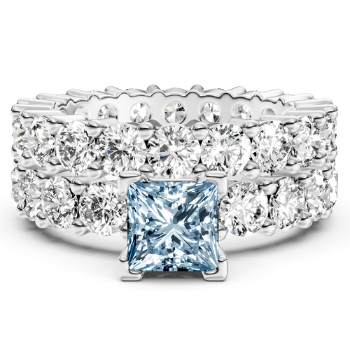 6.30-9.30 CT Princess & Round Cut Fancy Blue Diamonds - Bridal Set