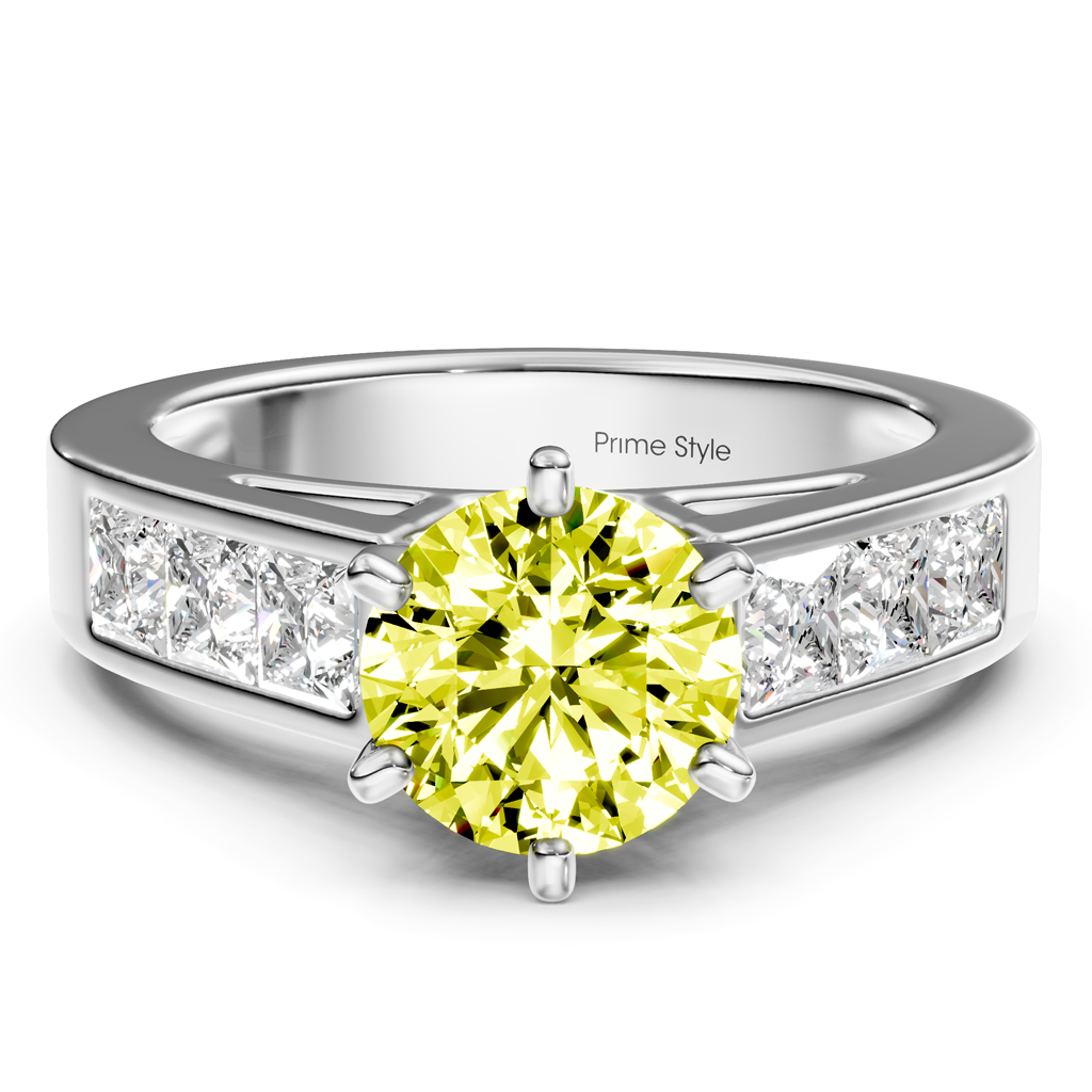 2.05-5.05 CT Princess &amp; Round Cut Fancy Yellow Diamonds - Engagement Ring