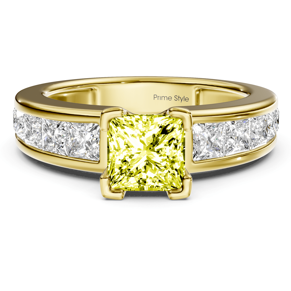 2.20-5.20 CT Princess Cut Fancy Yellow Diamonds - Engagement Ring
