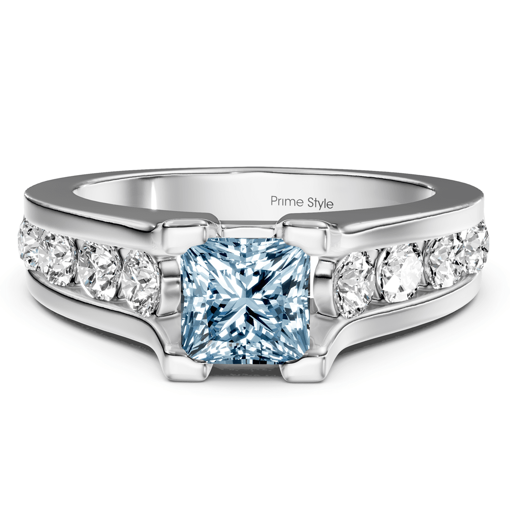 1.80 - 4.80 CT Princess &amp; Round Cut Fancy Blue Diamonds - Engagement Ring - Primestyle.com