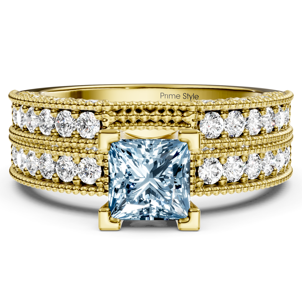 2.10-5.10 CT Princess &amp; Round Cut Fancy Blue Diamonds - Bridal Set