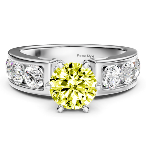 2.50-5.50 CT Round Cut Fancy Yellow Diamonds - Engagement Ring