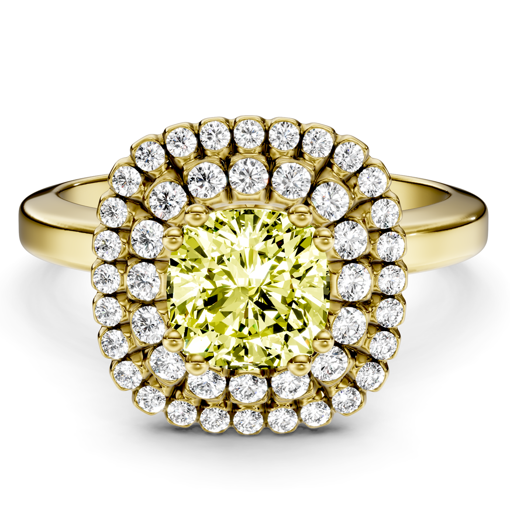 1.34-4.34 CT Cushion &amp; Round Cut Fancy Yellow Diamonds - Engagement Ring