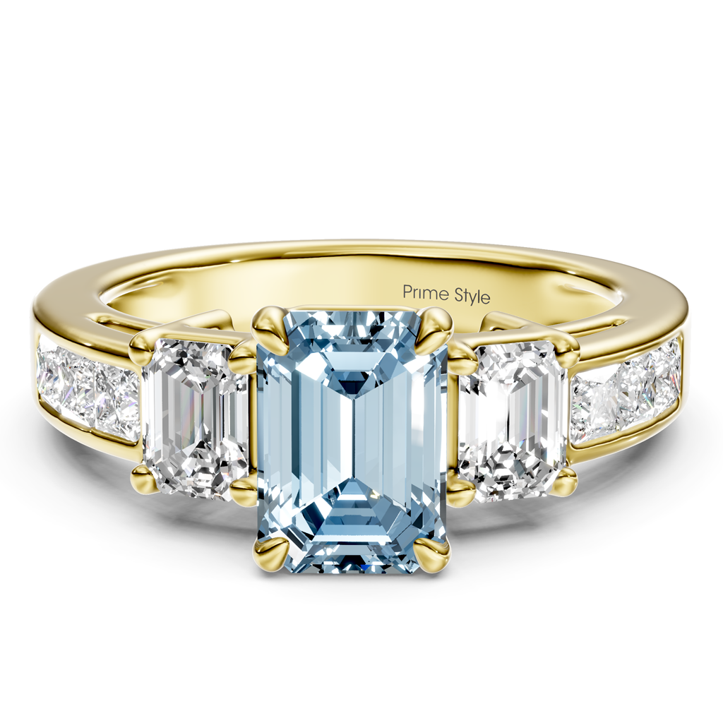 2.20-5.20 CT Emerald &amp; Princess Cut Fancy Blue Diamonds - Engagement Ring