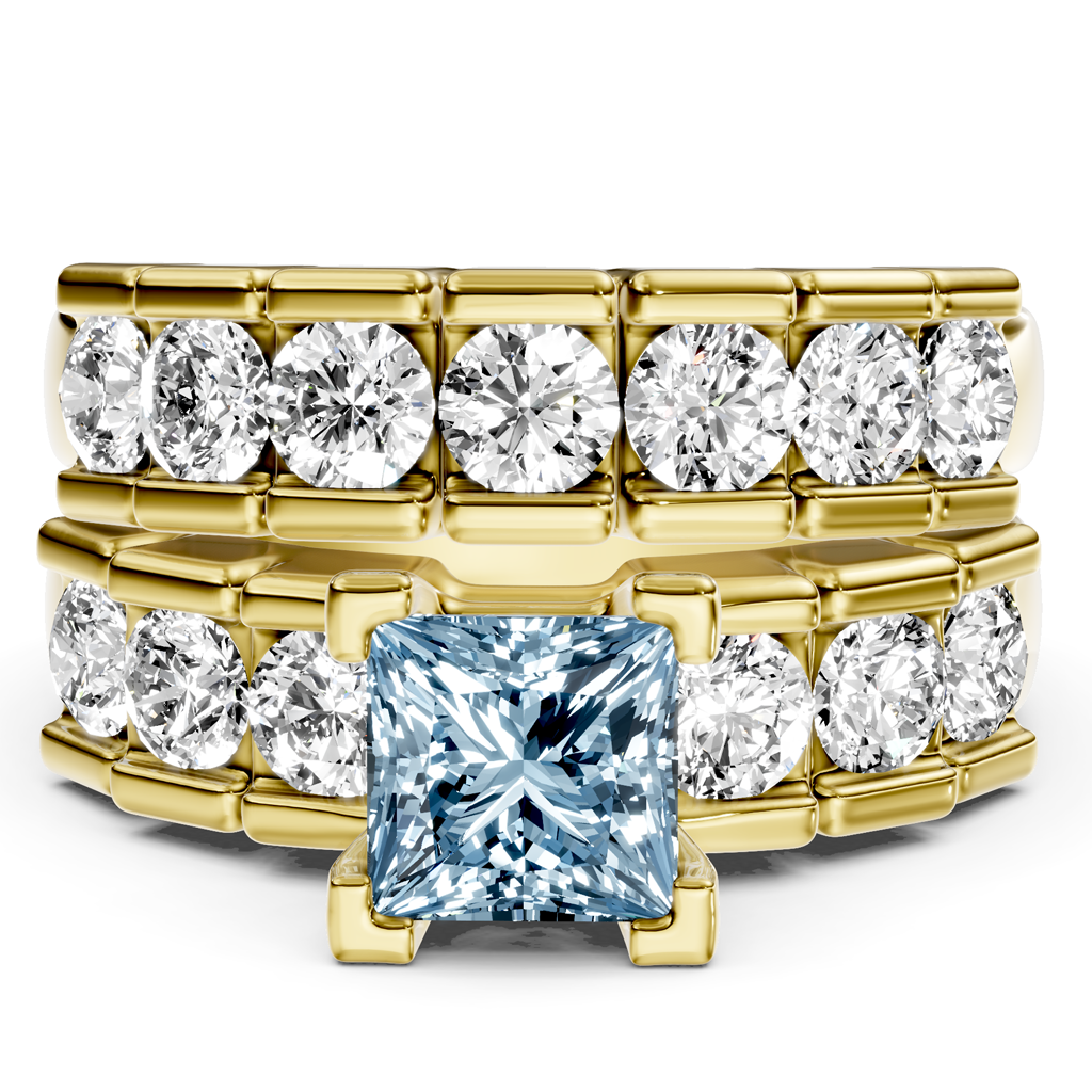 2.85-5.85 CT Princess &amp; Round Cut Fancy Blue Diamonds - Bridal Set