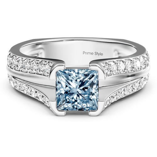 2.00 - 5.00 CT Princess & Round Cut Fancy Blue Diamonds - Engagement Ring - Primestyle.com