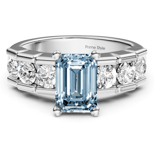 1.85 - 4.85 CT Princess & Round Cut Fancy Blue Diamonds - Engagement Ring - Primestyle.com