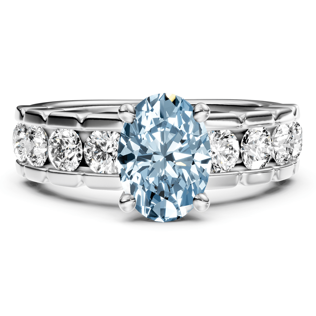2.05 - 5.05 CT Oval &amp; Round Cut Fancy Blue Diamonds - Engagement Ring - Primestyle.com