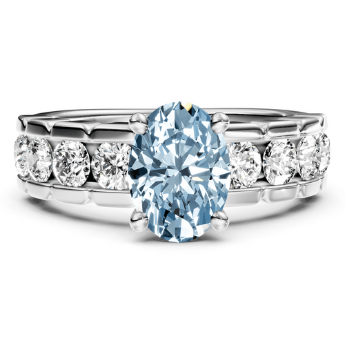 2.05 - 5.05 CT Oval & Round Cut Fancy Blue Diamonds - Engagement Ring - Primestyle.com
