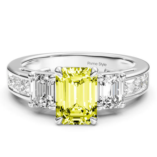 2.20 - 5.20 CT Emerald & Princess Cut Fancy Yellow Diamonds - Engagement Ring - Primestyle.com