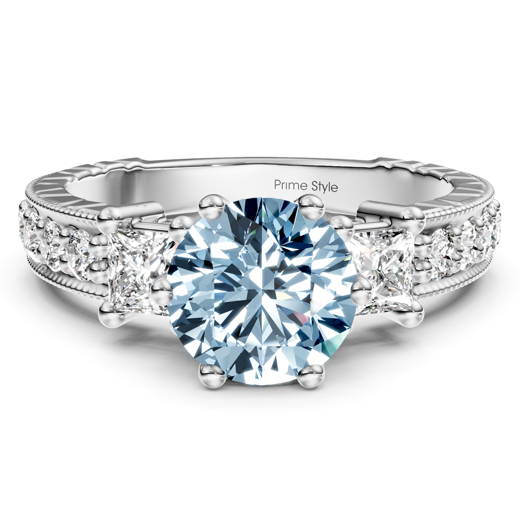 1.70-4.70 CT Princess &amp; Round Cut Fancy Blue Diamonds - Engagement Ring