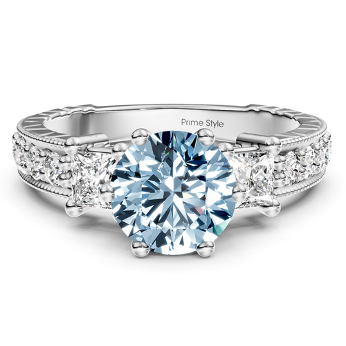 1.70-4.70 CT Princess & Round Cut Fancy Blue Diamonds - Engagement Ring