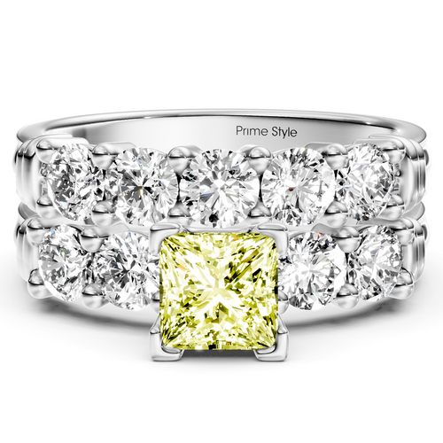 2.20-5.20 CT Princess & Round Cut Fancy Yellow Diamonds - Bridal Set