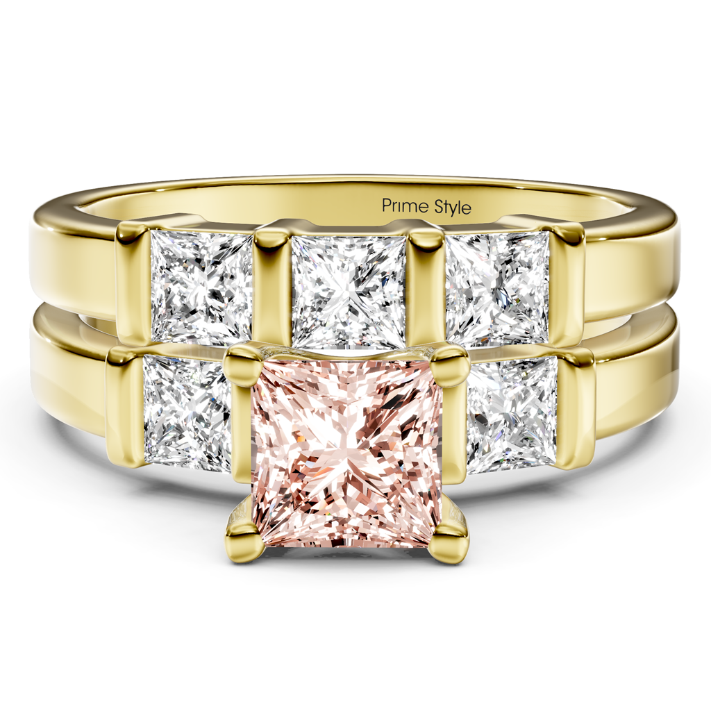 2.55-5.55 CT Princess Cut Fancy Pink Diamonds - Bridal Set