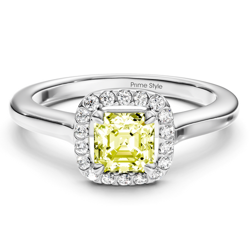 1.15-4.15 CT Ascher & Round Cut Fancy Yellow Diamonds - Engagement Ring