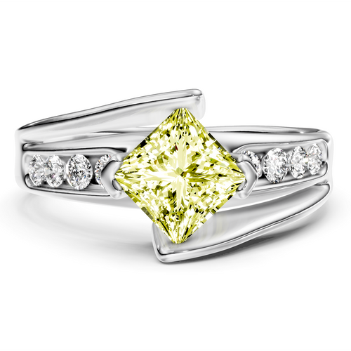 1.25-4.25 CT Princess & Round Cut Fancy Yellow Diamonds - Engagement Ring