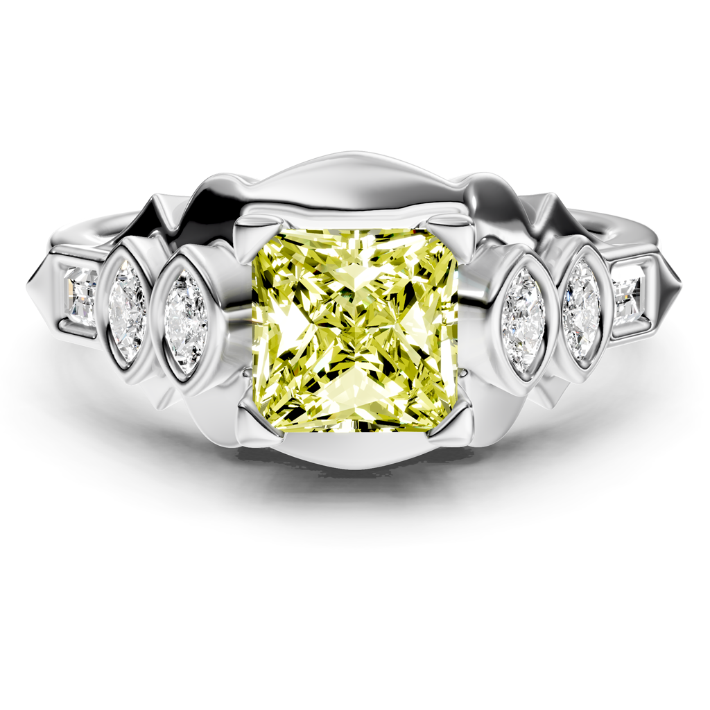 1.25-4.25 CT Baguette &amp; Marquise &amp; Princess Cut Fancy Yellow Diamonds - Engagement Ring