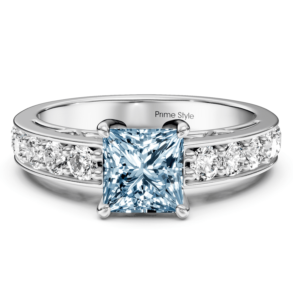 1.50 - 4.50 CT Princess &amp; Round Cut Fancy Blue Diamonds - Engagement Ring - Primestyle.com