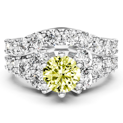 3.55-6.55 CT Round Cut Fancy Yellow Diamonds - Bridal Set
