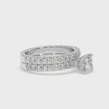 Brilliant 1.95CT Princess and Round cut Diamond Bridal Set in 14KT White Gold