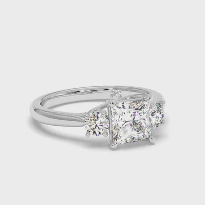 0.95-3.45 CT Round &amp; Princess Cut Lab Grown Diamonds - Three Stone Ring