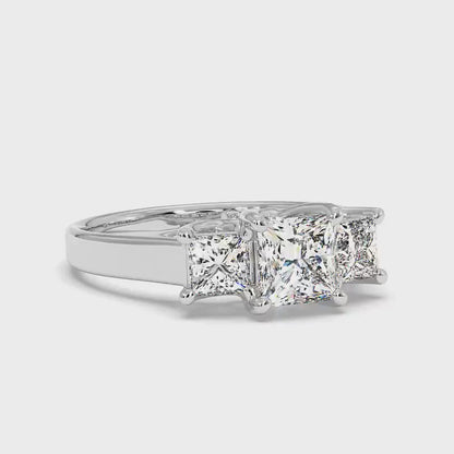 0.50-0.75 CT Princess Cut Lab Grown Diamonds - Three Stone Ring