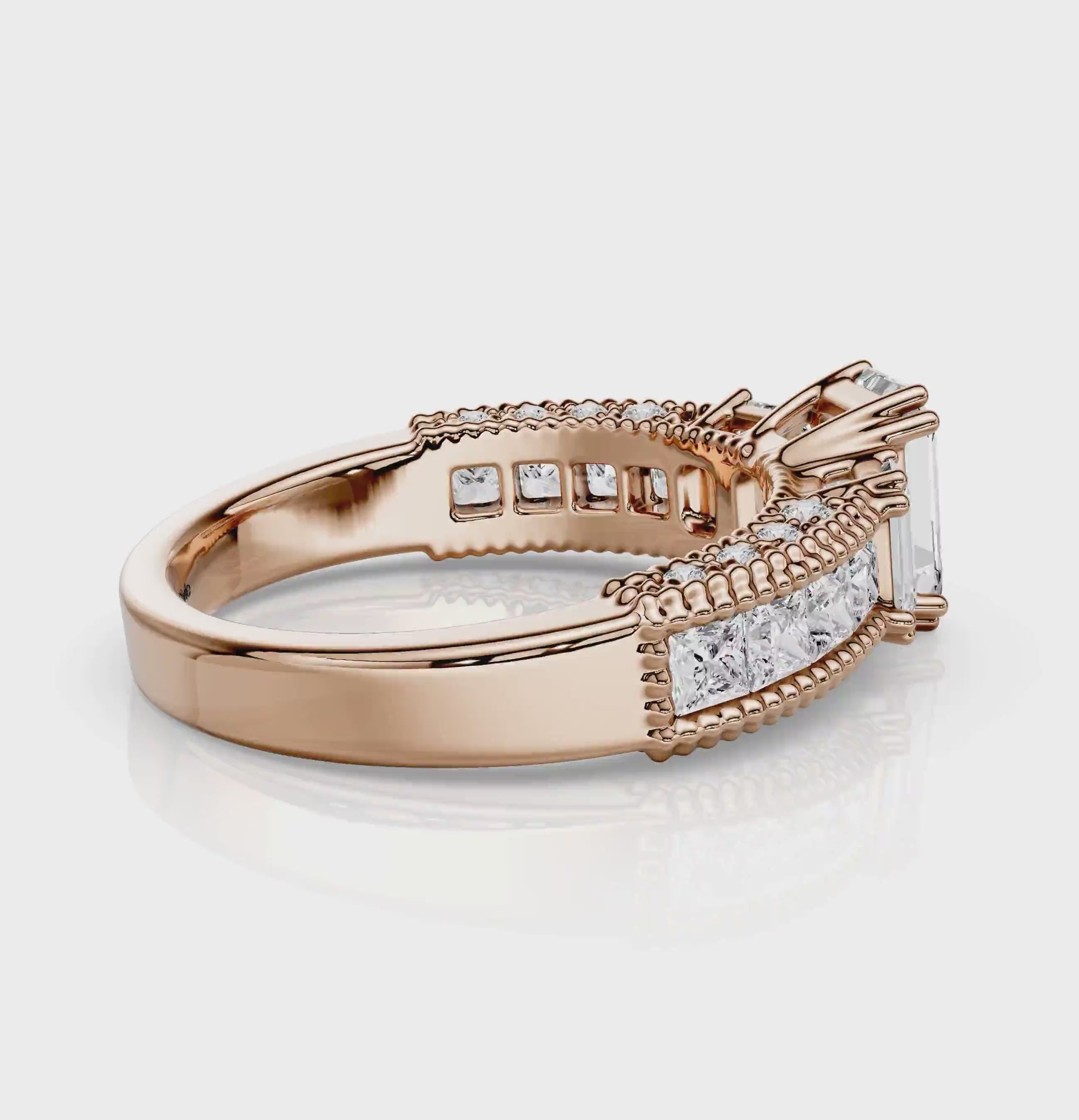 2.10-7.60 CT Emerald &amp; Princess &amp; Round Cut Diamonds - Engagement Ring