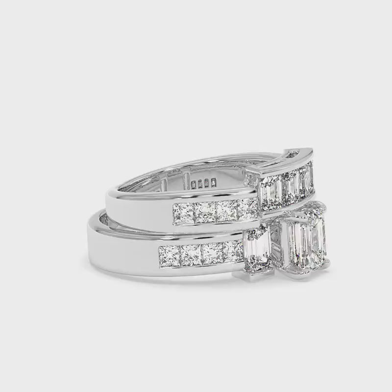 3.05-4.20 CT Princess &amp; Emerald Cut Diamonds - Bridal Set