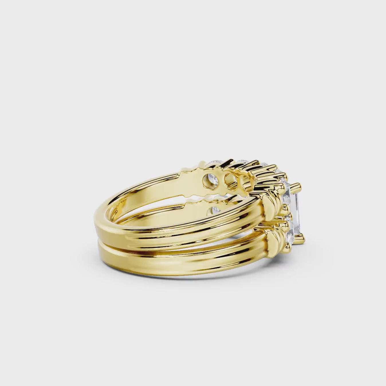 1.90-7.40 CT Emerald &amp; Round Cut Diamonds - Bridal Set