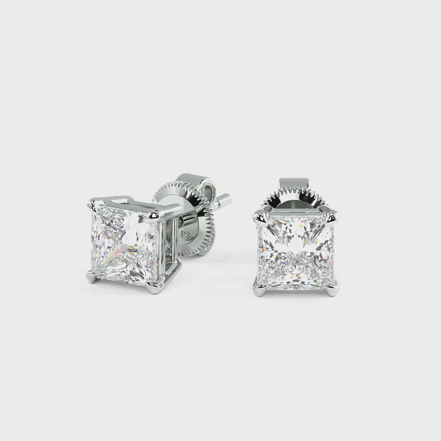 0.60-5.00 CT Princess Cut Lab Grown Diamonds - Stud Earrings