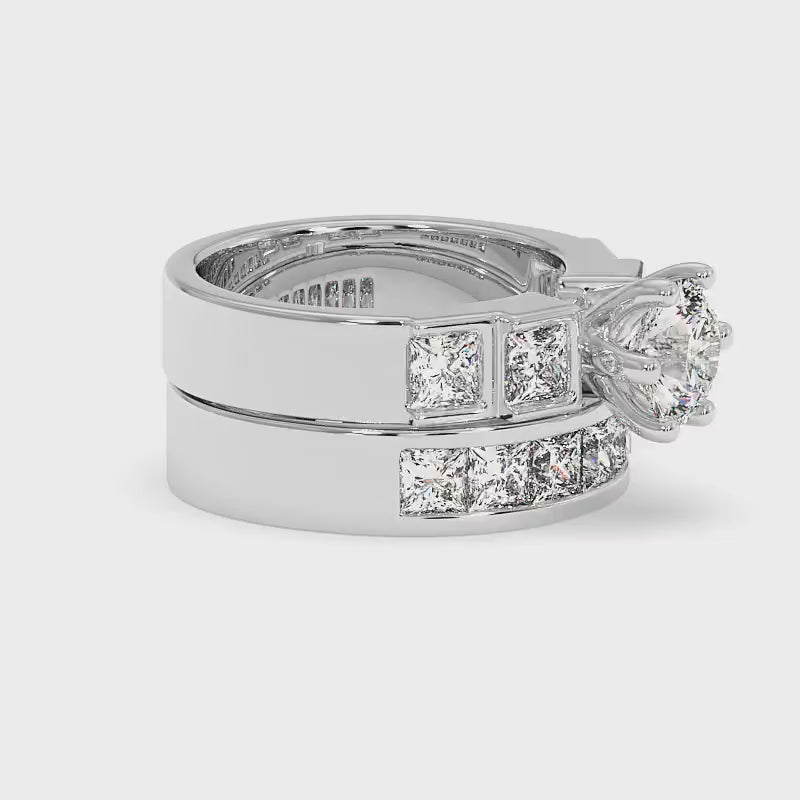 2.50-5.00 CT Princess &amp; Round Cut Lab Grown Diamonds - Bridal Set