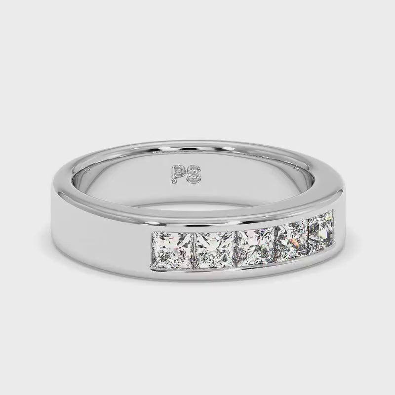 1.00 CT Princess Cut Diamonds - Mens Wedding Band