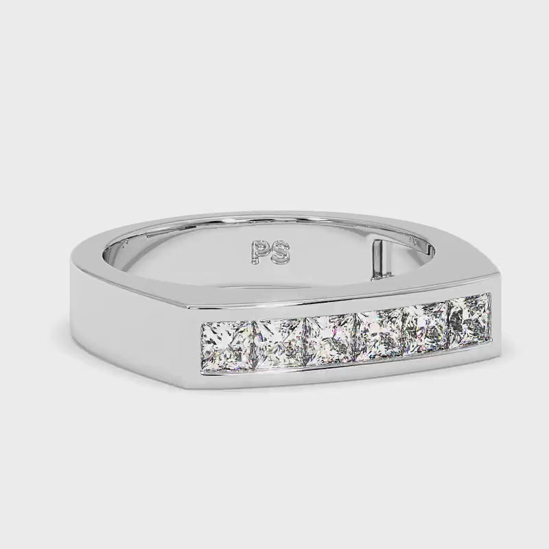 1.00 CT Princess Cut Diamonds - Mens Wedding Band