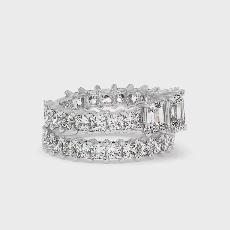 5.05-6.20 CT Emerald &amp; Princess Cut Diamonds - Bridal Set