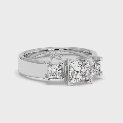 0.80 CT Princess Cut Diamonds - Three Stone Ring