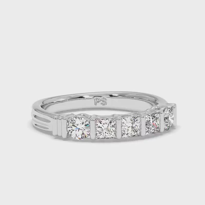 0.85 CT Round &amp; Princess Cut Diamonds - Wedding Band