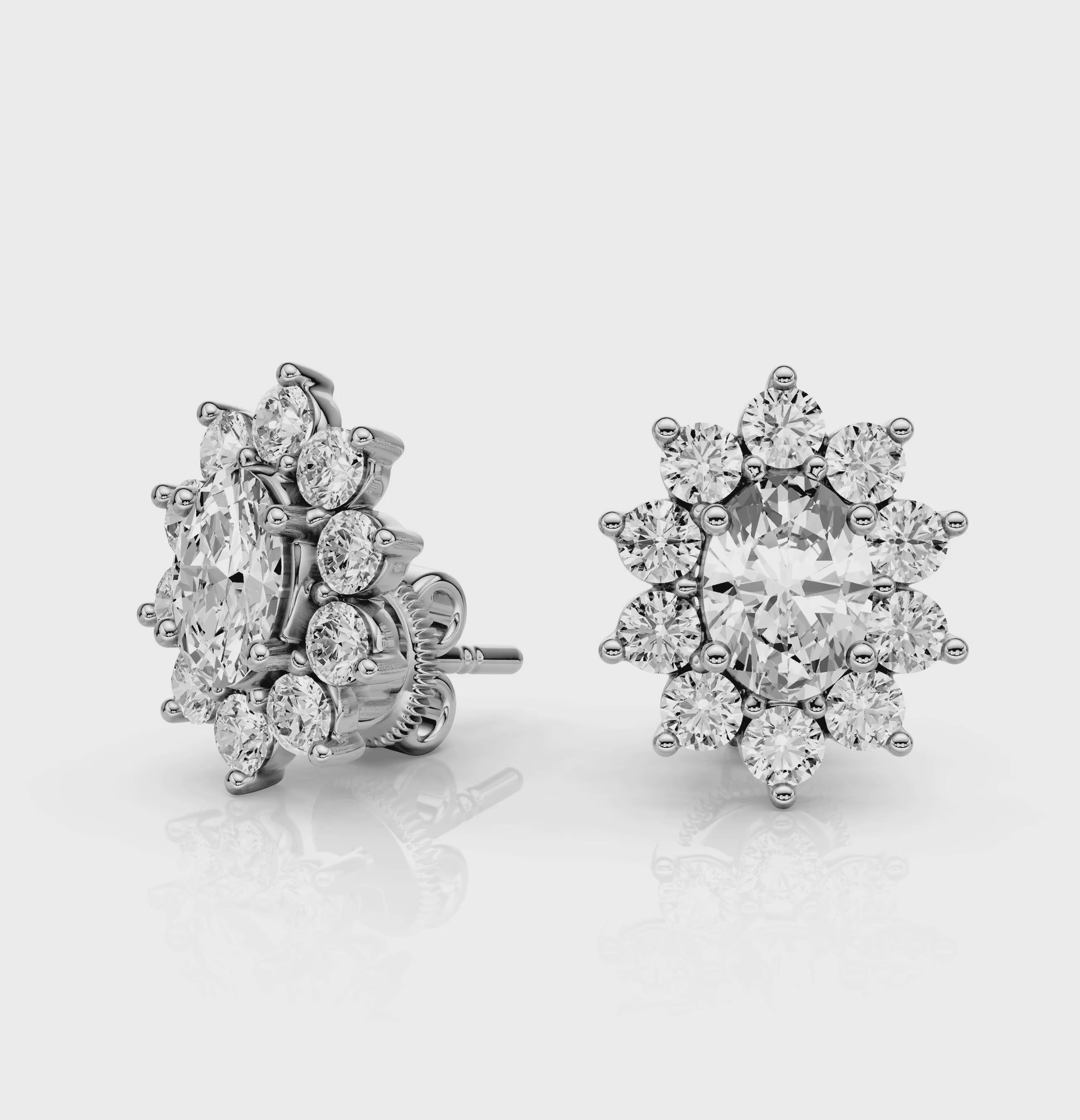 2.10 CT Oval &amp; Round Cut Natural Diamonds - Stud Earrings