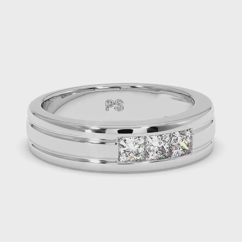 0.90 CT Princess Cut Diamonds - Mens Wedding Band