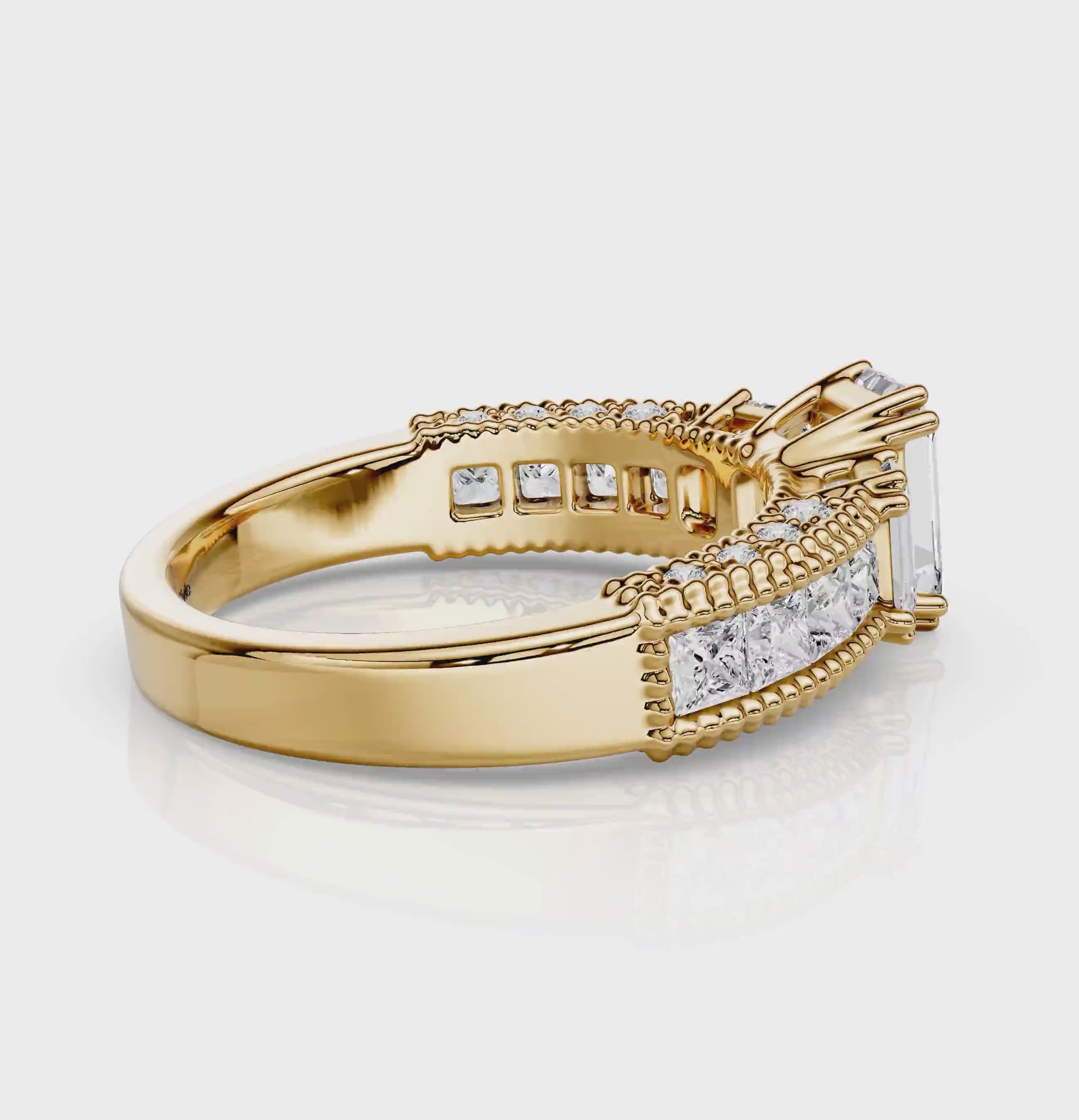 2.10-7.60 CT Emerald &amp; Princess &amp; Round Cut Diamonds - Engagement Ring