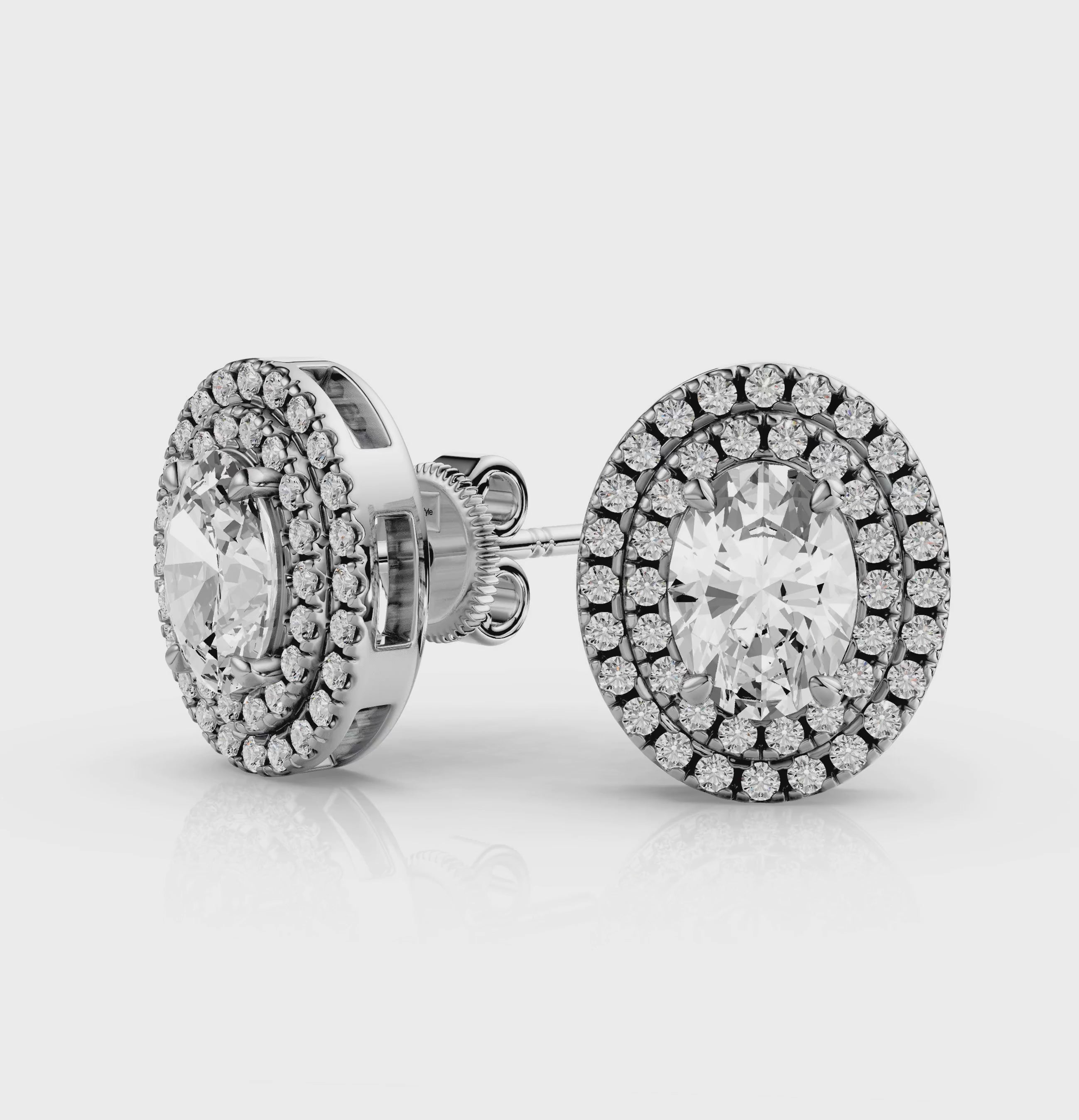 2.00 CT Oval &amp; Round Cut Diamonds - Stud Earrings