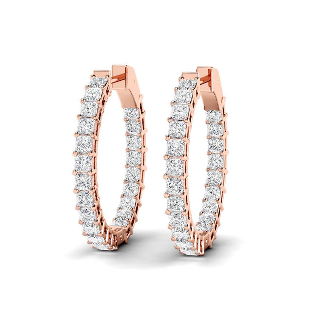 5.50-8.50 CT Princess Cut Natural Diamonds - Hoop And Drop Earrings