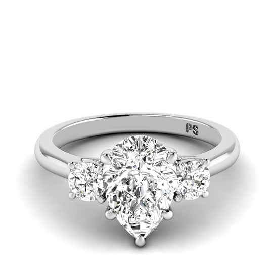 0.95-3.45 CT Round & Pear Cut Lab Grown Diamonds - Three Stone Ring