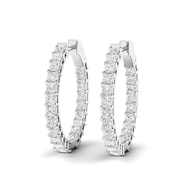 5.50-8.50 CT Princess Cut Natural Diamonds - Hoop And Drop Earrings