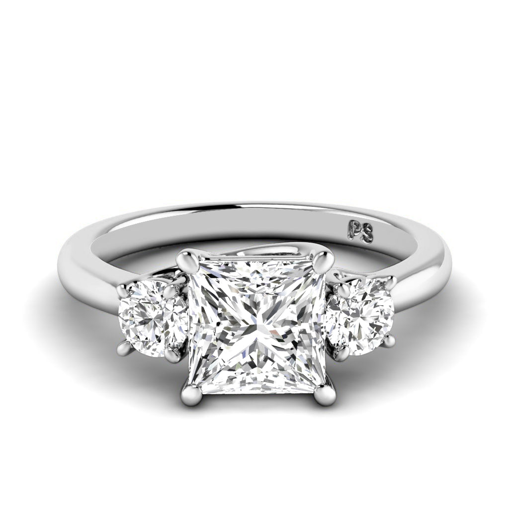 0.95-3.45 CT Round &amp; Princess Cut Lab Grown Diamonds - Three Stone Ring