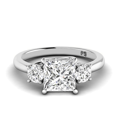 0.95-3.45 CT Round &amp; Princess Cut Lab Grown Diamonds - Three Stone Ring