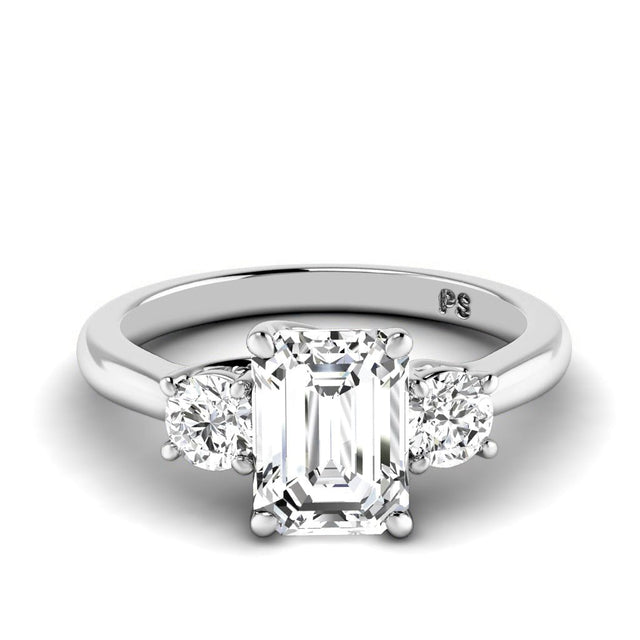 0.95-6.45 CT Emerald & Round Cut Lab Grown Diamonds - Three Stone Rings