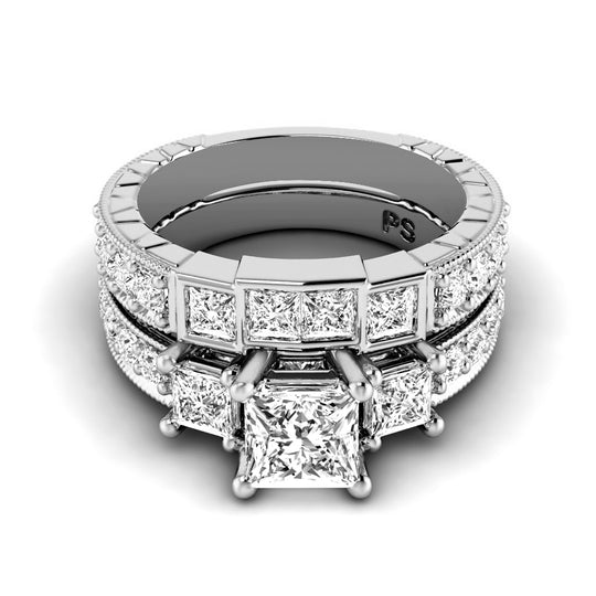 1.85-3.00 CT Princess & Round Cut Diamonds - Bridal Set